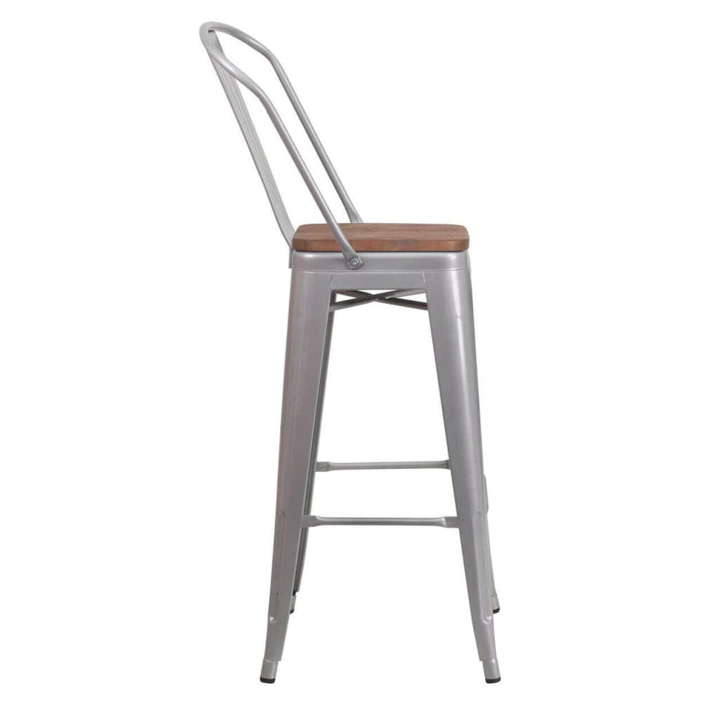 Bistro Style Silver metal with walnut wood seat | Bar stool