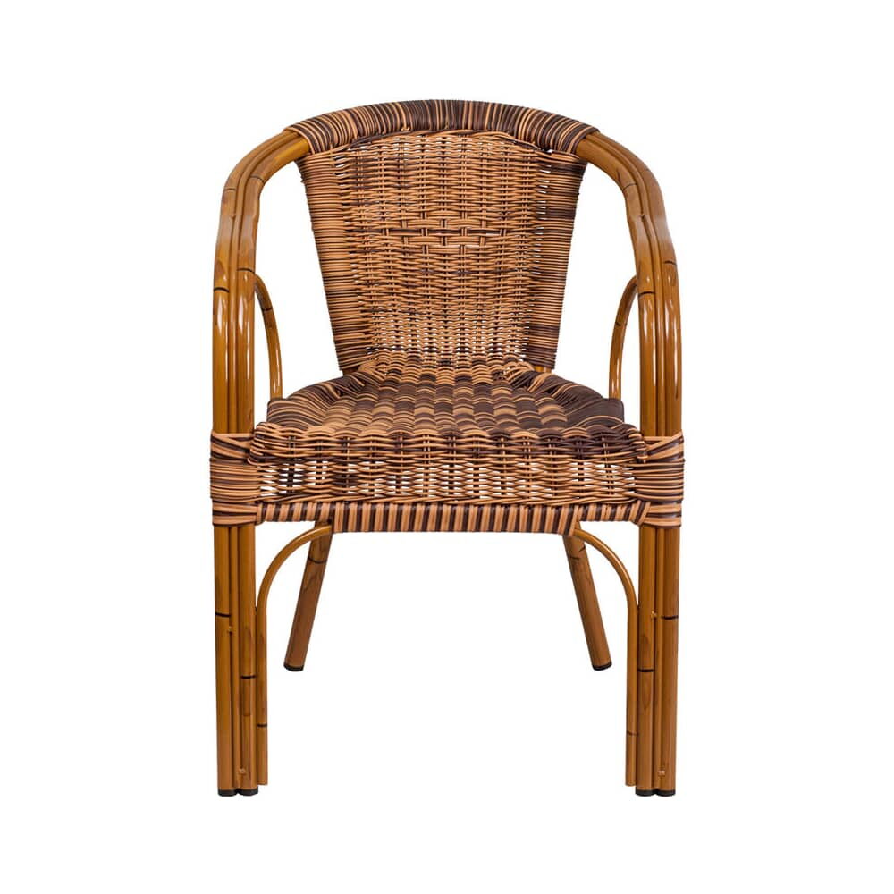 Aluminum Bamboo Patio Chair with Brown Rattan and Cherry Frame Finish