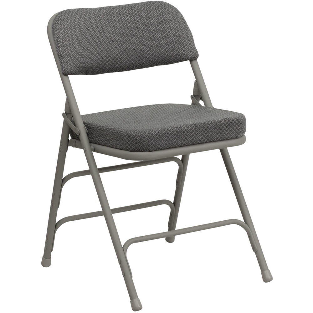 Curved Triple-Braced Upholstered Metal Folding Chair, Fabric Seat