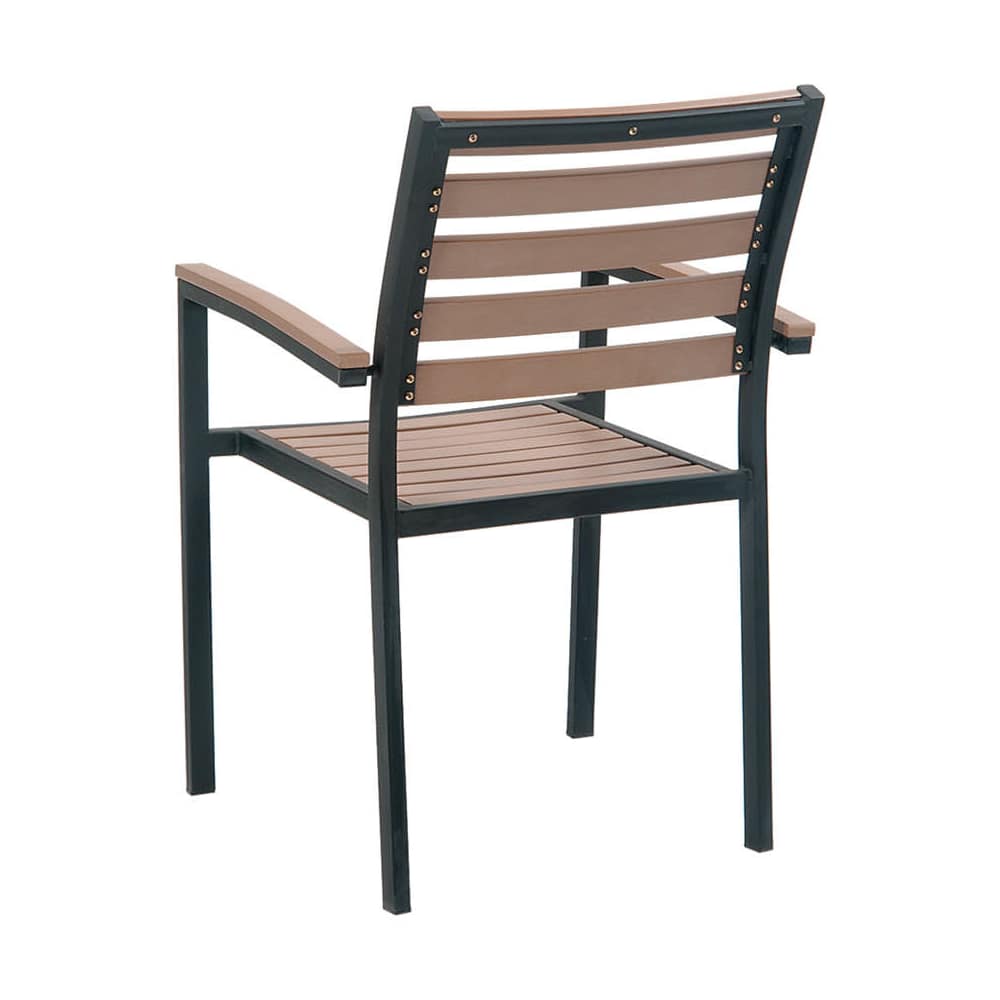 Black metal with natural finish faux teak | Armchair