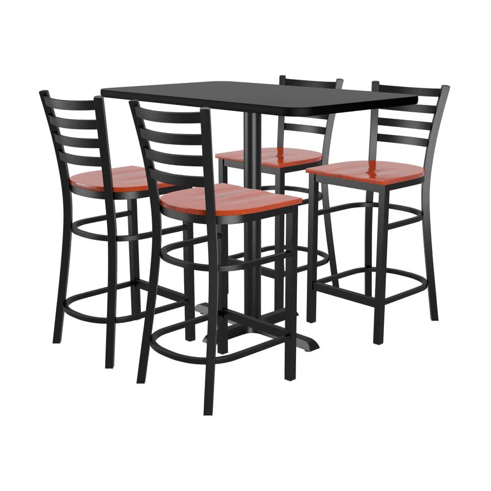 4 ladder-back metal bar stools with a Rectangle reversible table | Bar dining set