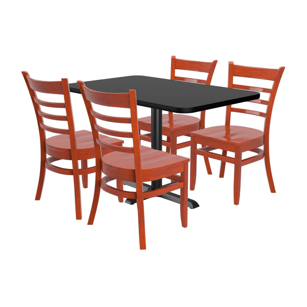 4 ladder-back wood chairs with a Rectangle reversible | Dining table