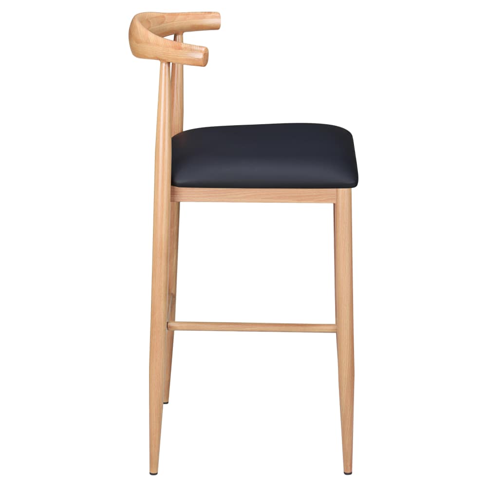 Wood Grain metal in natural finish with black vinyl seat | Bar stool