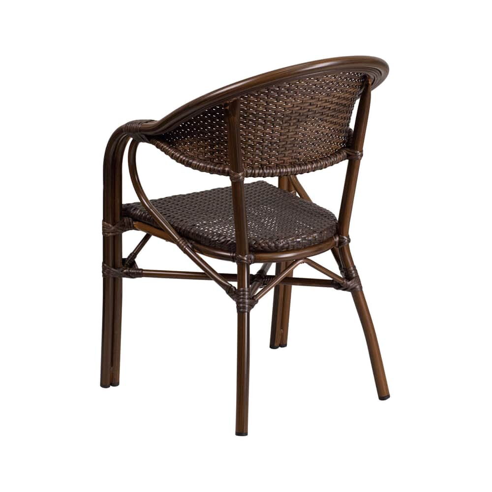 Dark Brown Rattan Chair with Bamboo Look Aluminum Frame