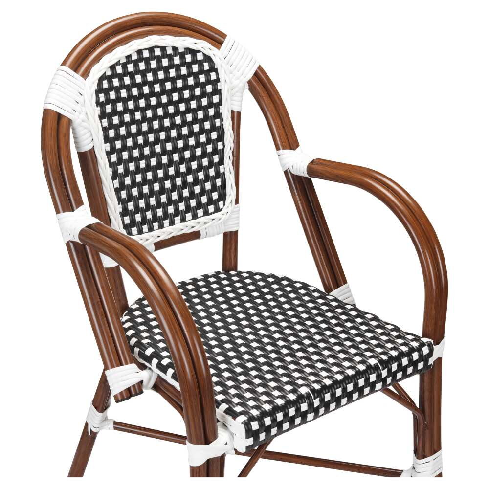 Patio Armchair with Black and White Rattan in Walnut Finish