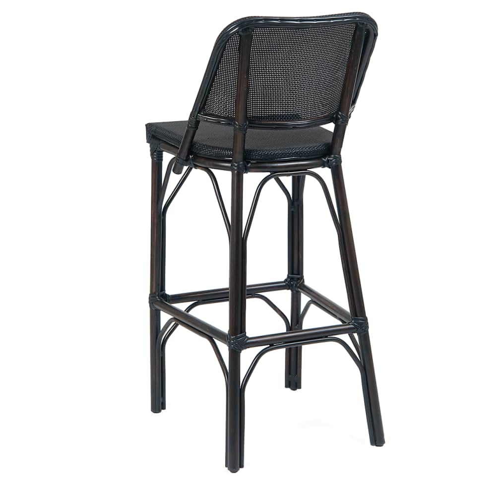 Aluminum patio with dark walnut frame and black rattan | Bar stool