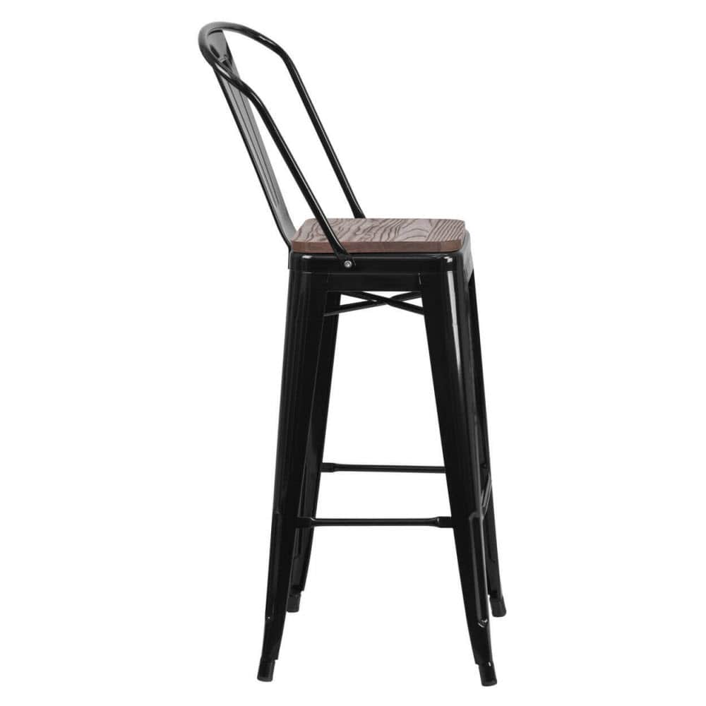 Bistro Style black metal with walnut wood seat | Bar stool