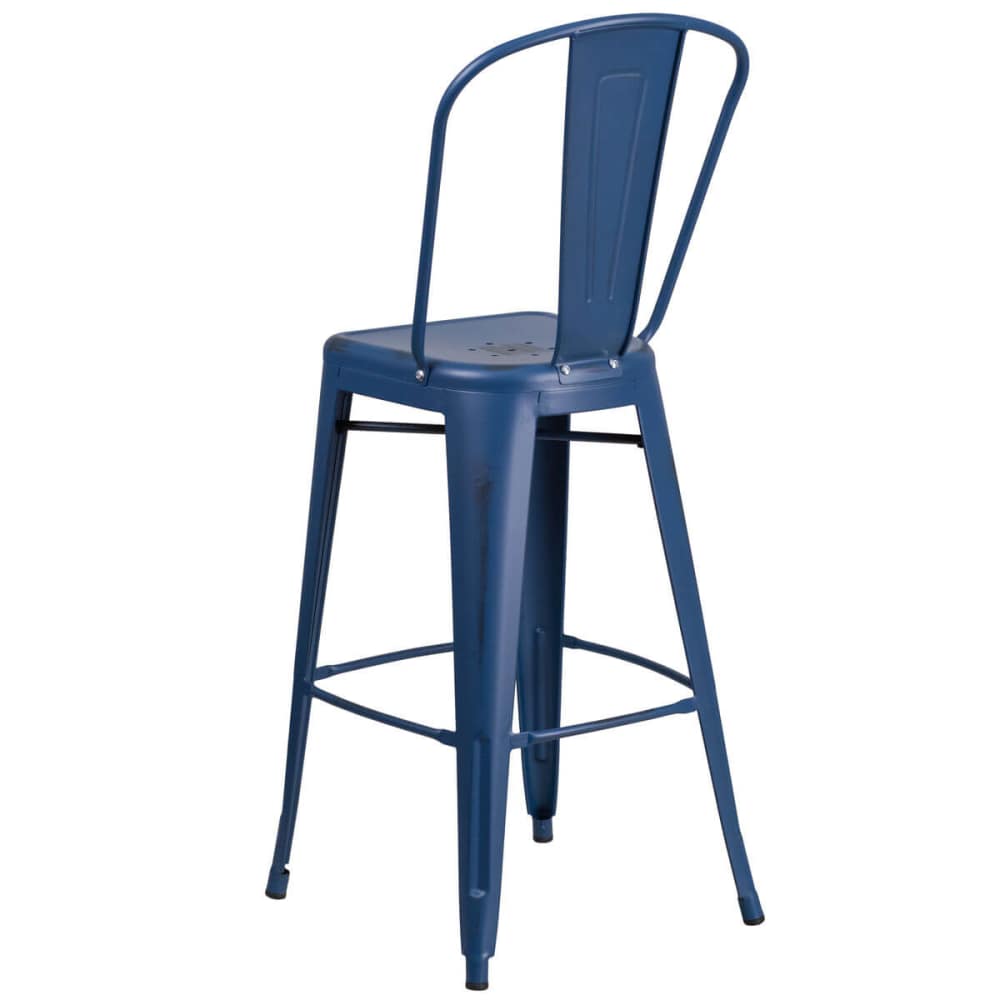 Distressed dark blue Bistro Style metal | Bar stool