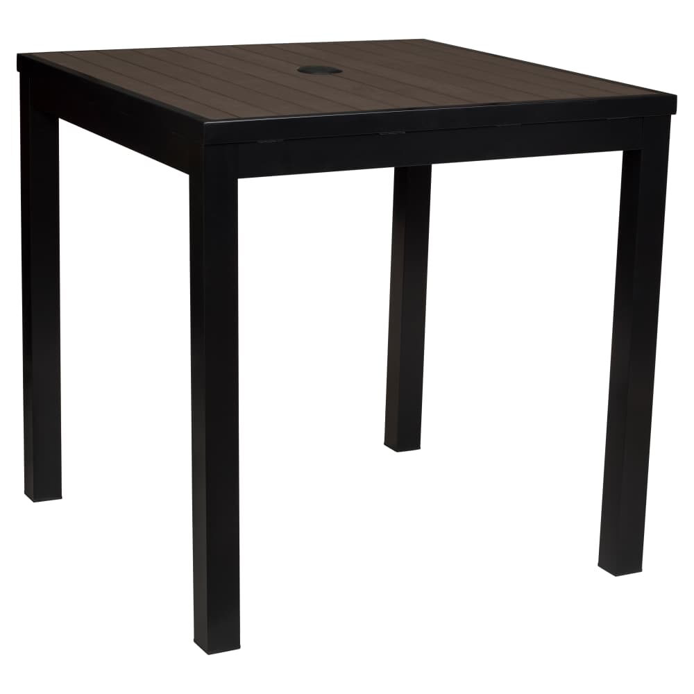 Aluminum Outdoor Table in Black Finish and Dark Walnut Faux Teak