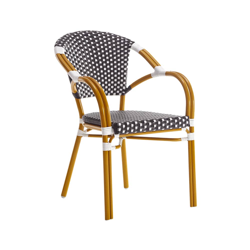 Aluminum patio in Cherry finish and black and white rattan | Armchair