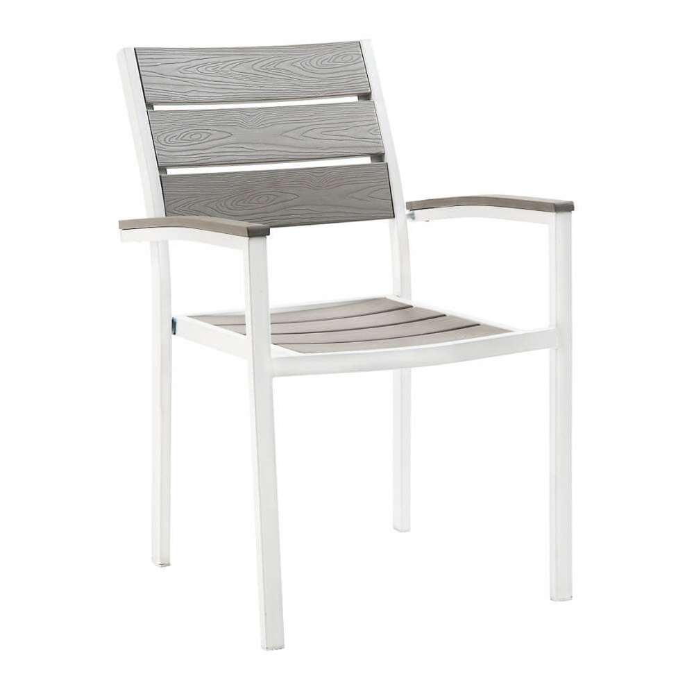 White metal with gray finish faux teak | Armchair
