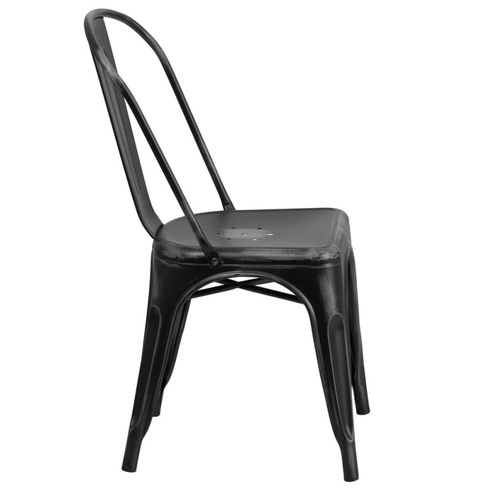 Bistro-Style Metal Chair in Distressed Black Finish