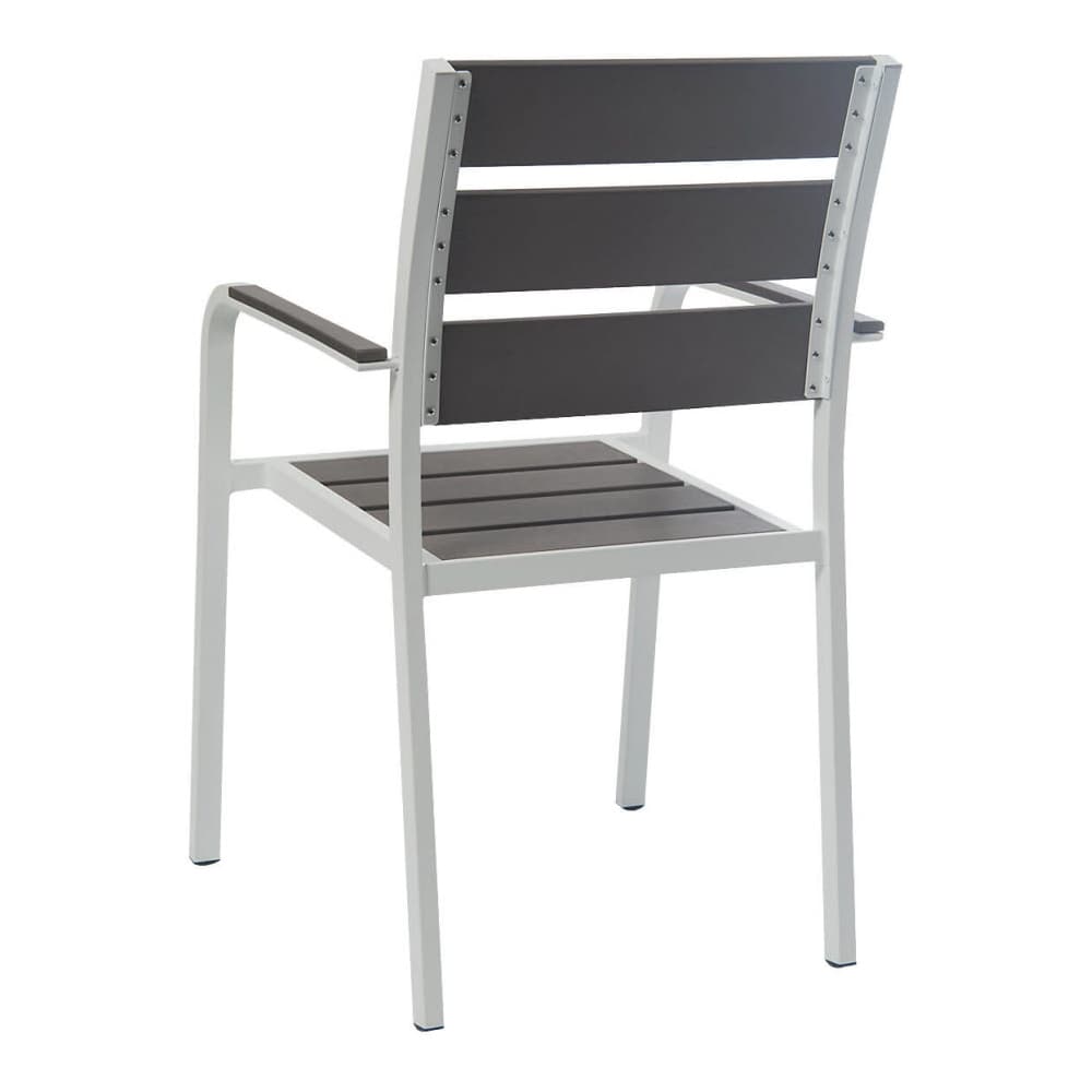 White aluminum patio with gray faux teak | Armchair