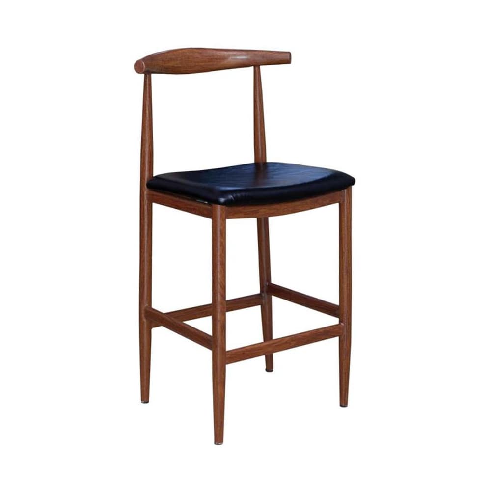 Wood Grain metal in walnut finish with black vinyl seat | Bar stool