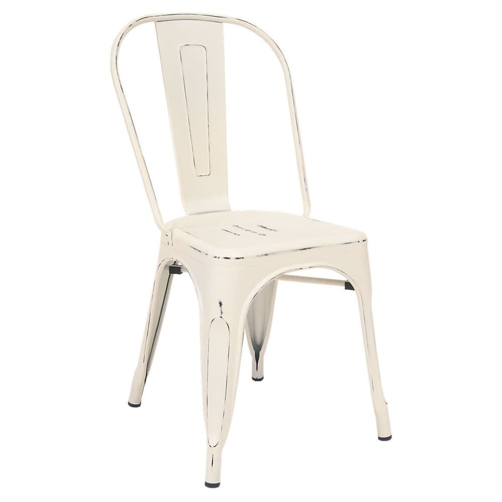 Bistro-Style Metal Chair in Distressed White Finish