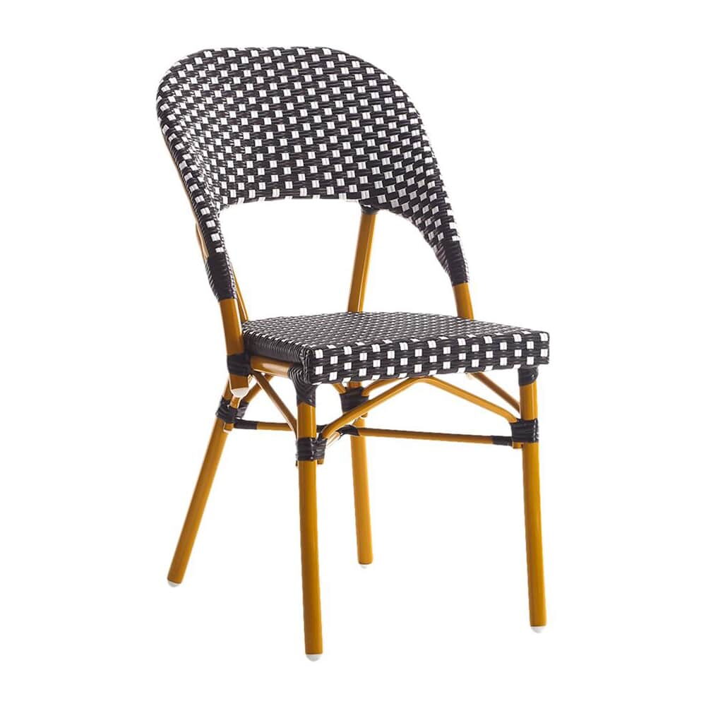 Metal Bamboo Patio Chair with Black and White Rattan and Cherry Frame