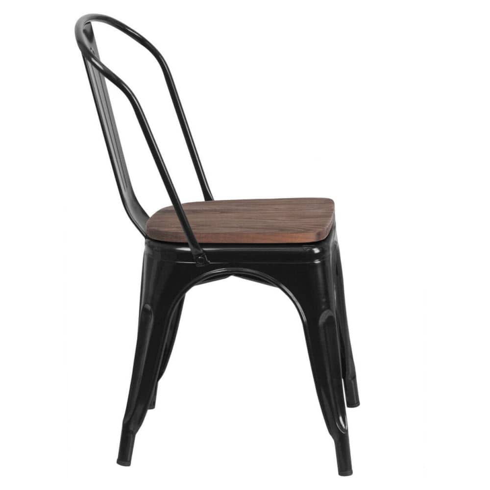 Bistro Style black metal with walnut wood seat | Dining chair
