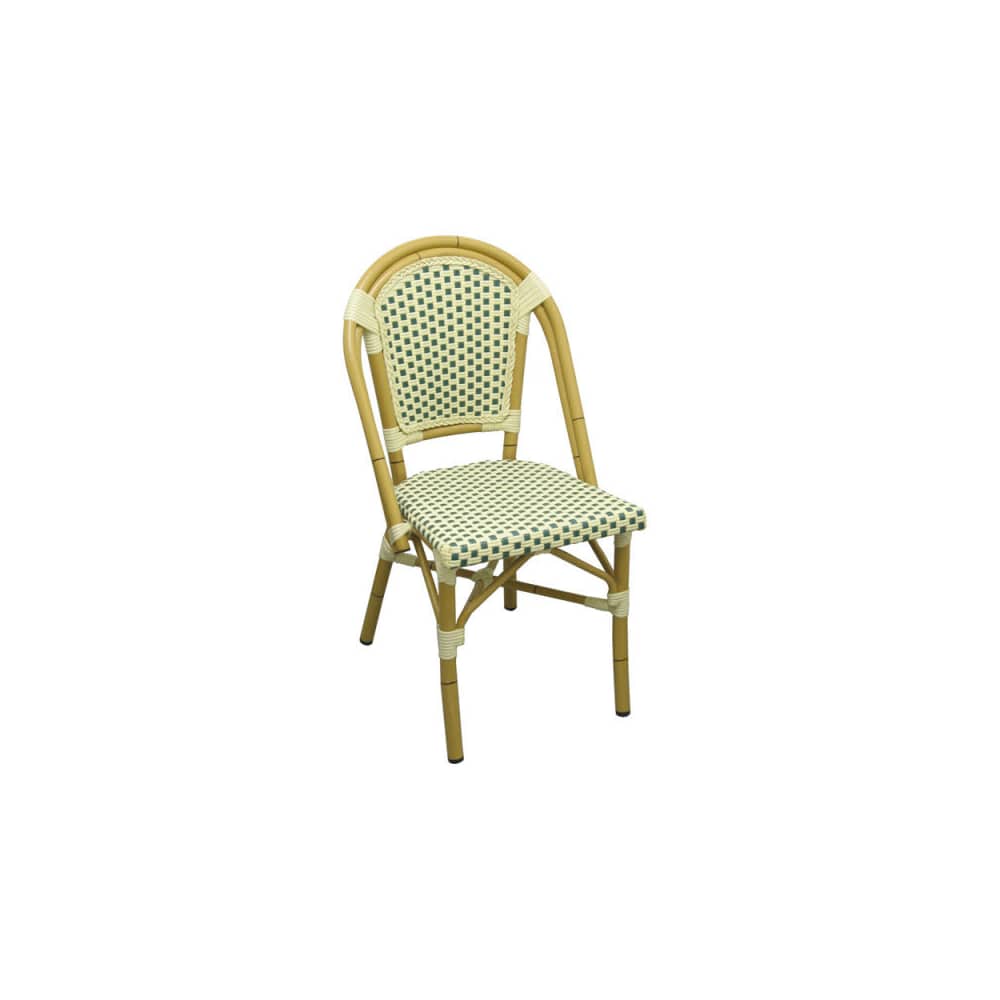 Aluminum bamboo patio with green and white rattan | Dining chair