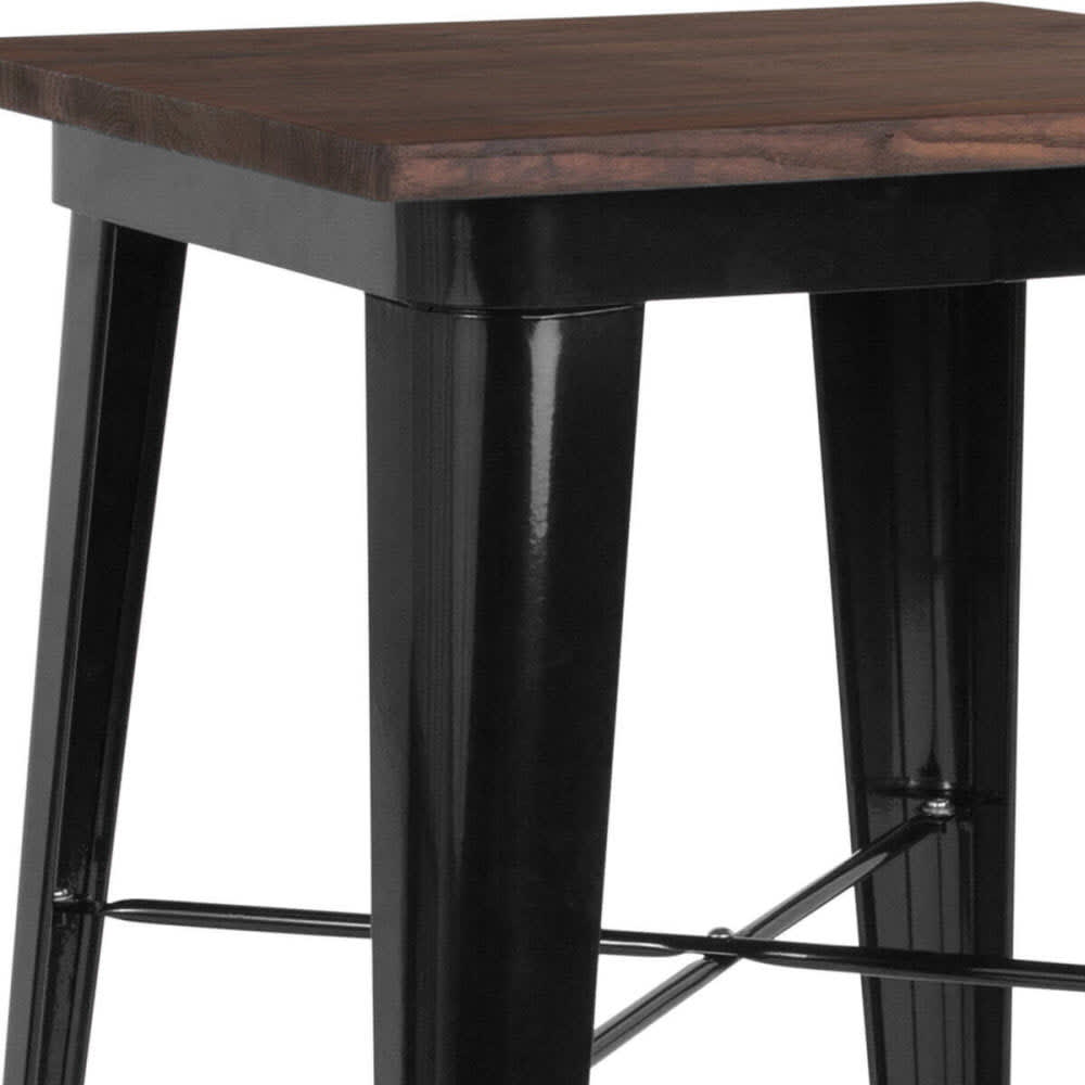 Industrial black bar-height with dark walnut wood top | Bar table