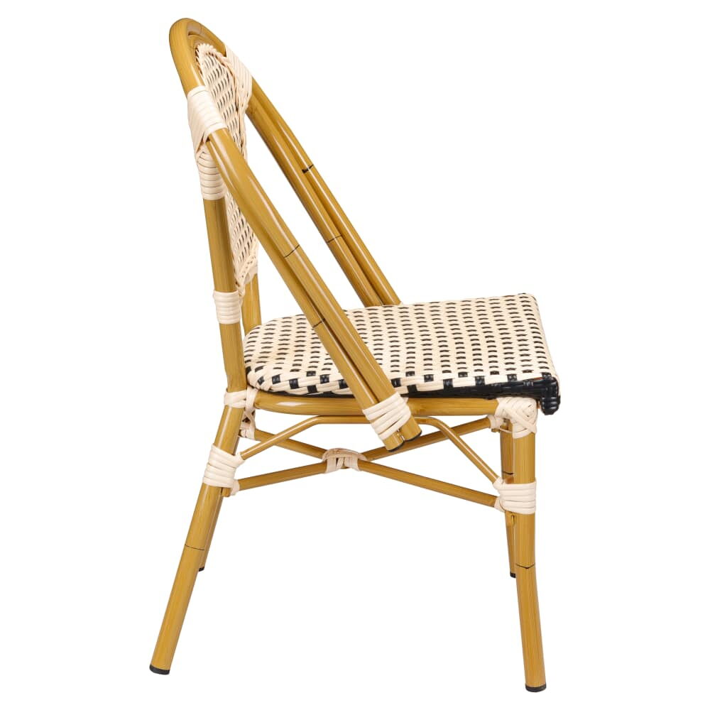 Aluminum Bamboo Patio Chair in Black and Cream Faux Rattan