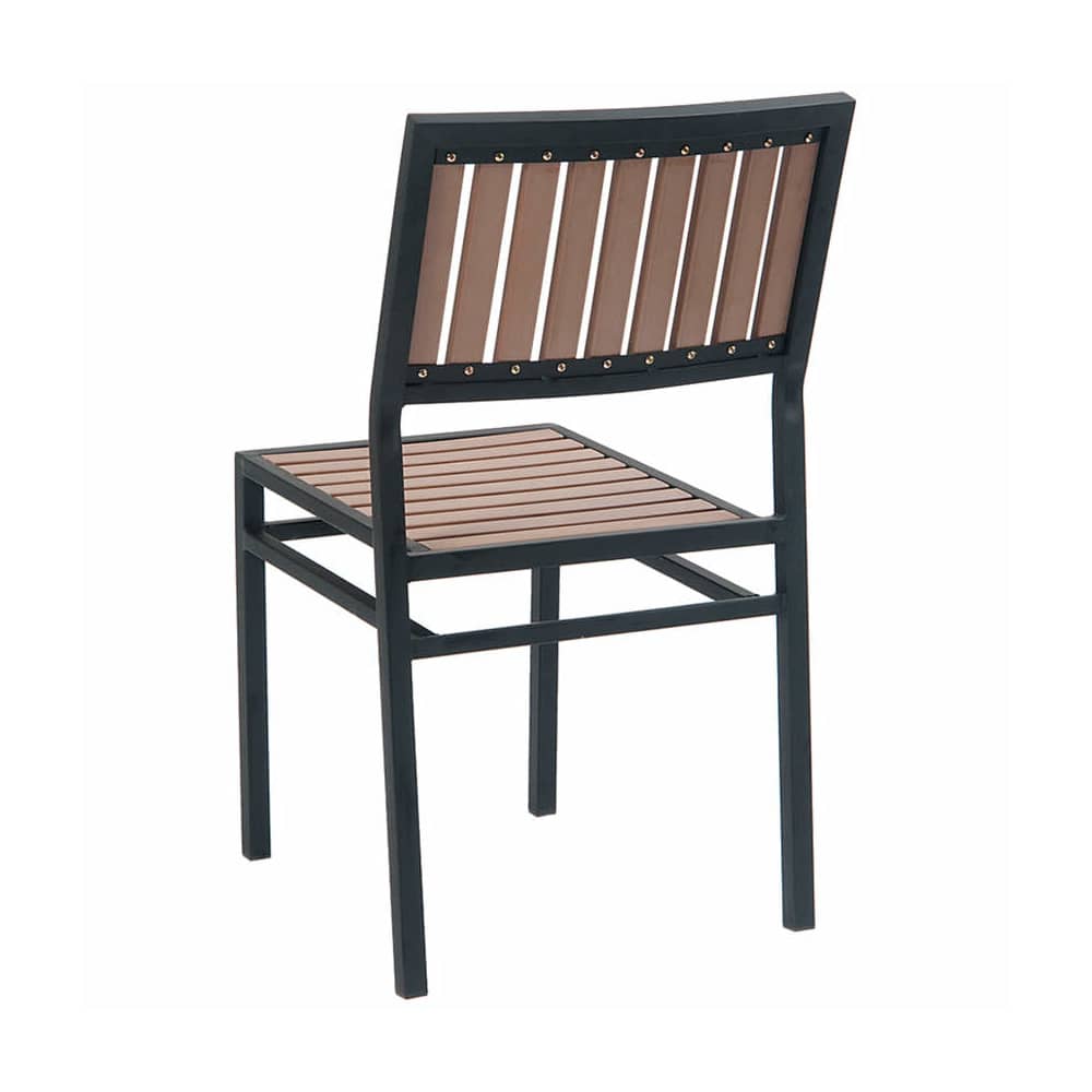 Black metal with natural finish vertical slat faux teak | Dining chair