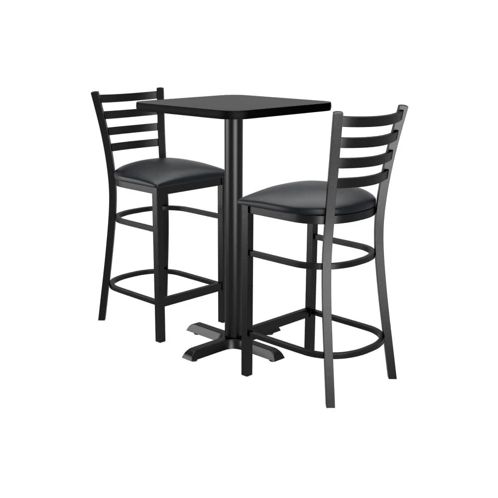 2 ladder-back metal bar stools with a square reversible table | Bar dining set