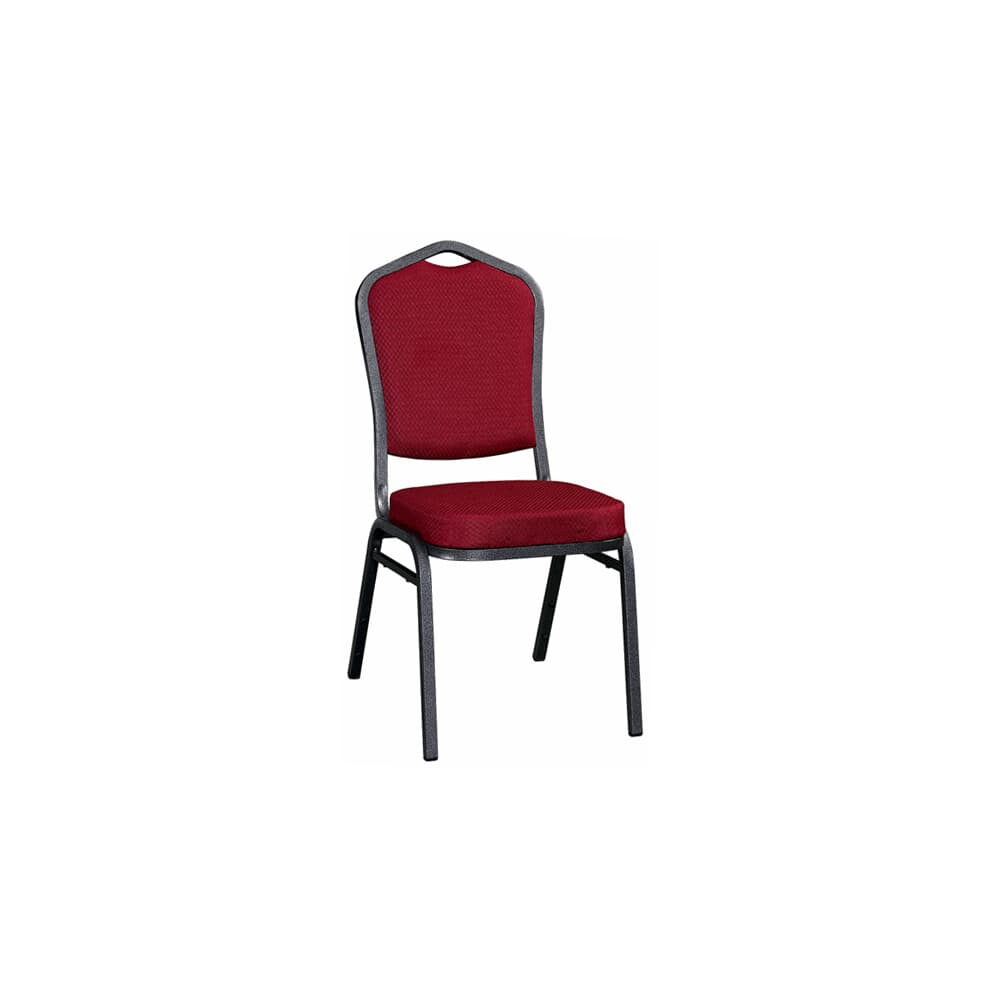 Metal Stack Chair, Silver Vein Frame with Dark Red Fabric