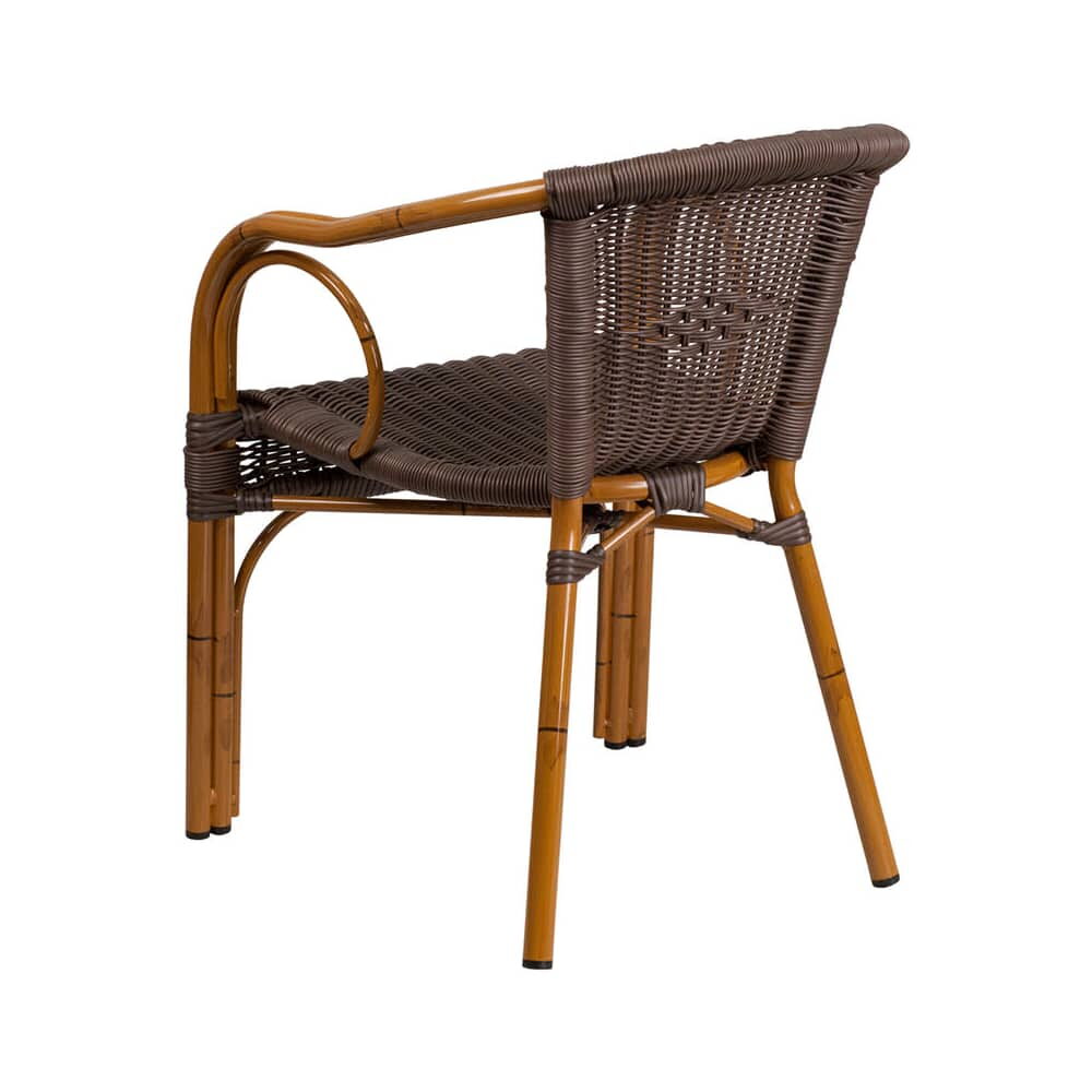 Dark Brown Rattan Aluminum Chair with Cherry Frame Finish