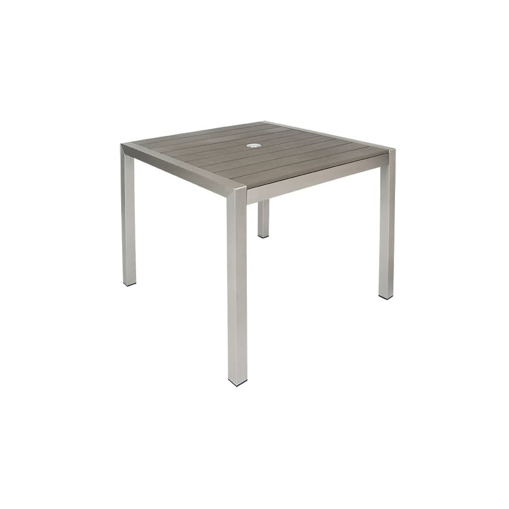Aluminum Patio Table in Gray Finish with Faux Teak Slats