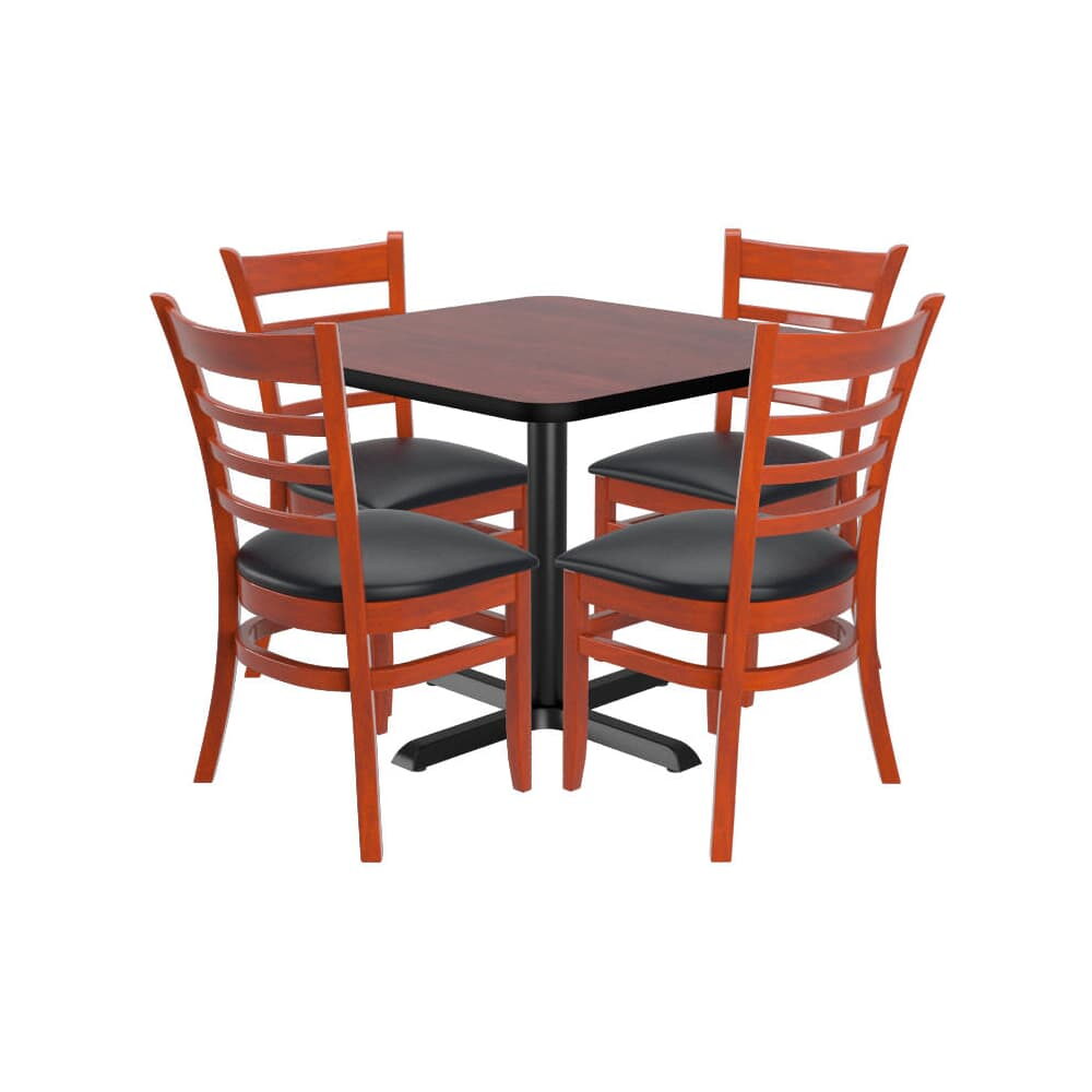 Set of 4 Ladder-Back Wood Chairs with a Square Reversible Table
