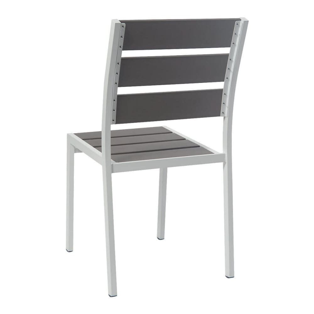 White Aluminum Patio Chair with Gray Faux Teak
