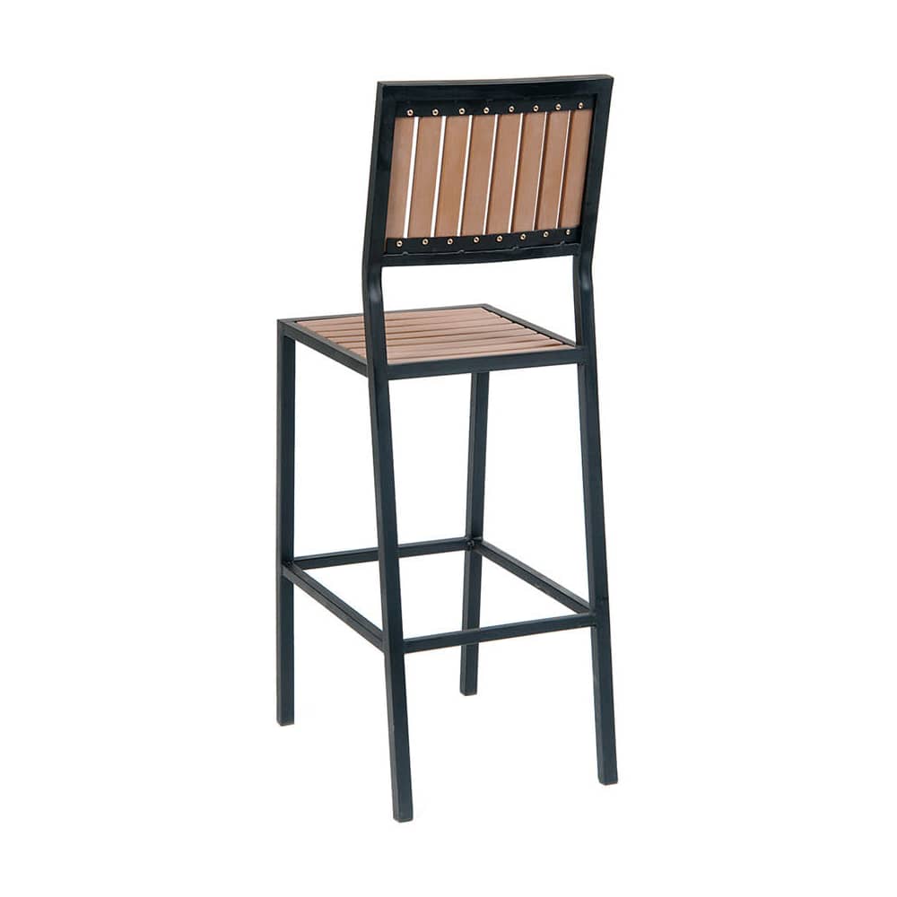 Black metal with natural finish vertical slat faux teak | Bar stool