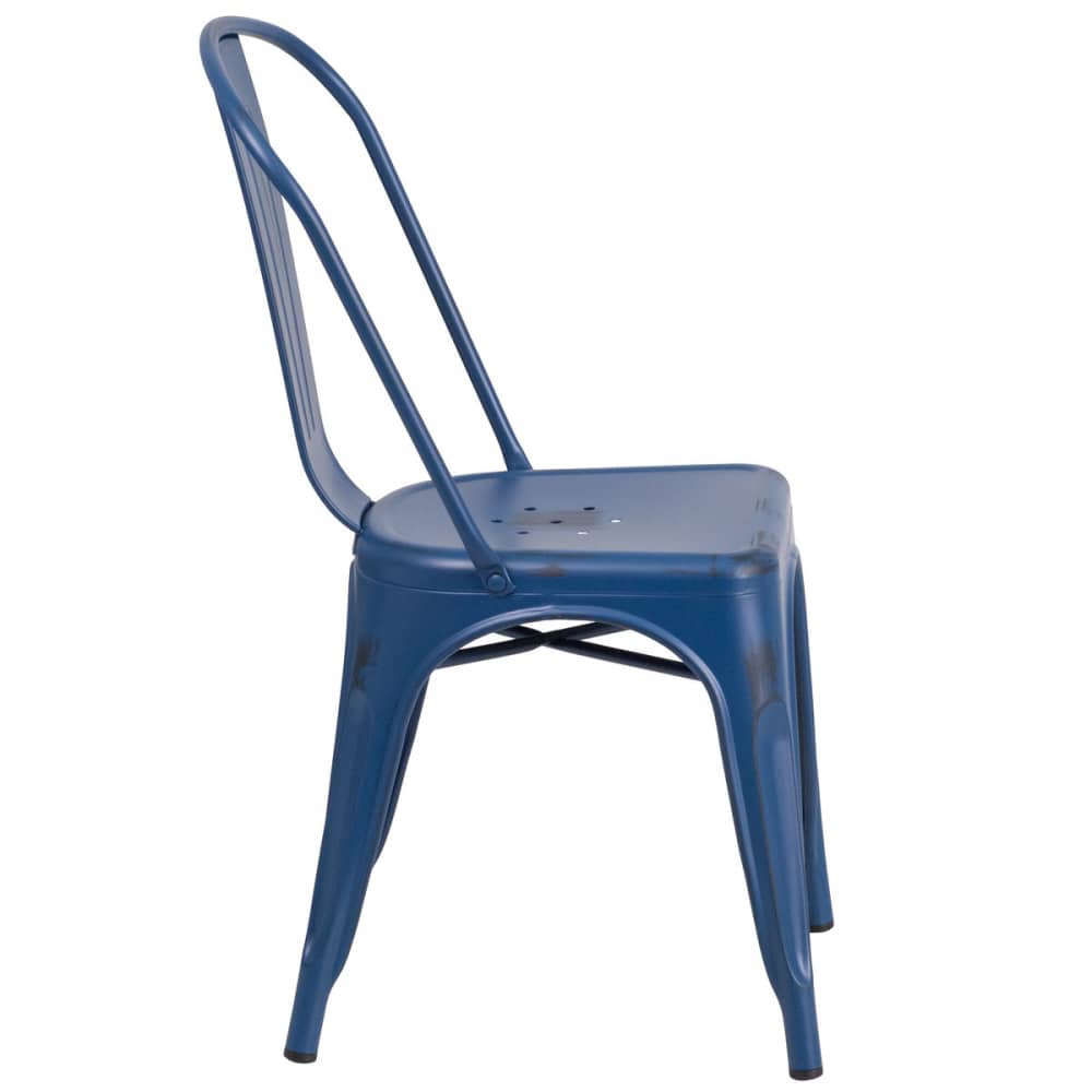 Bistro Style metal in Distressed dark blue finish | Dining chair