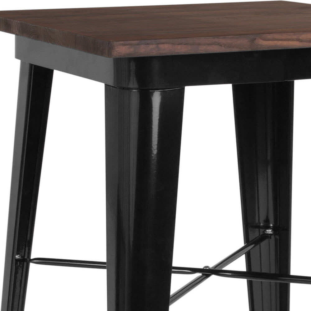 Industrial Black Bar-Height Table with Dark Walnut Wood Top