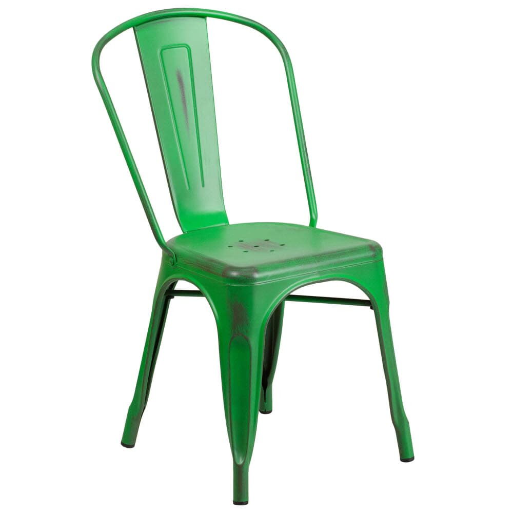 Bistro-Style Metal Chair in Distressed Green Finish