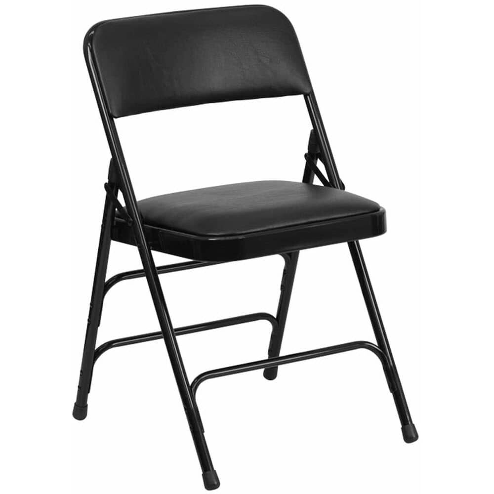 Curved Triple-Braced Upholstered Metal Folding Chair, Fabric or Vinyl Seat