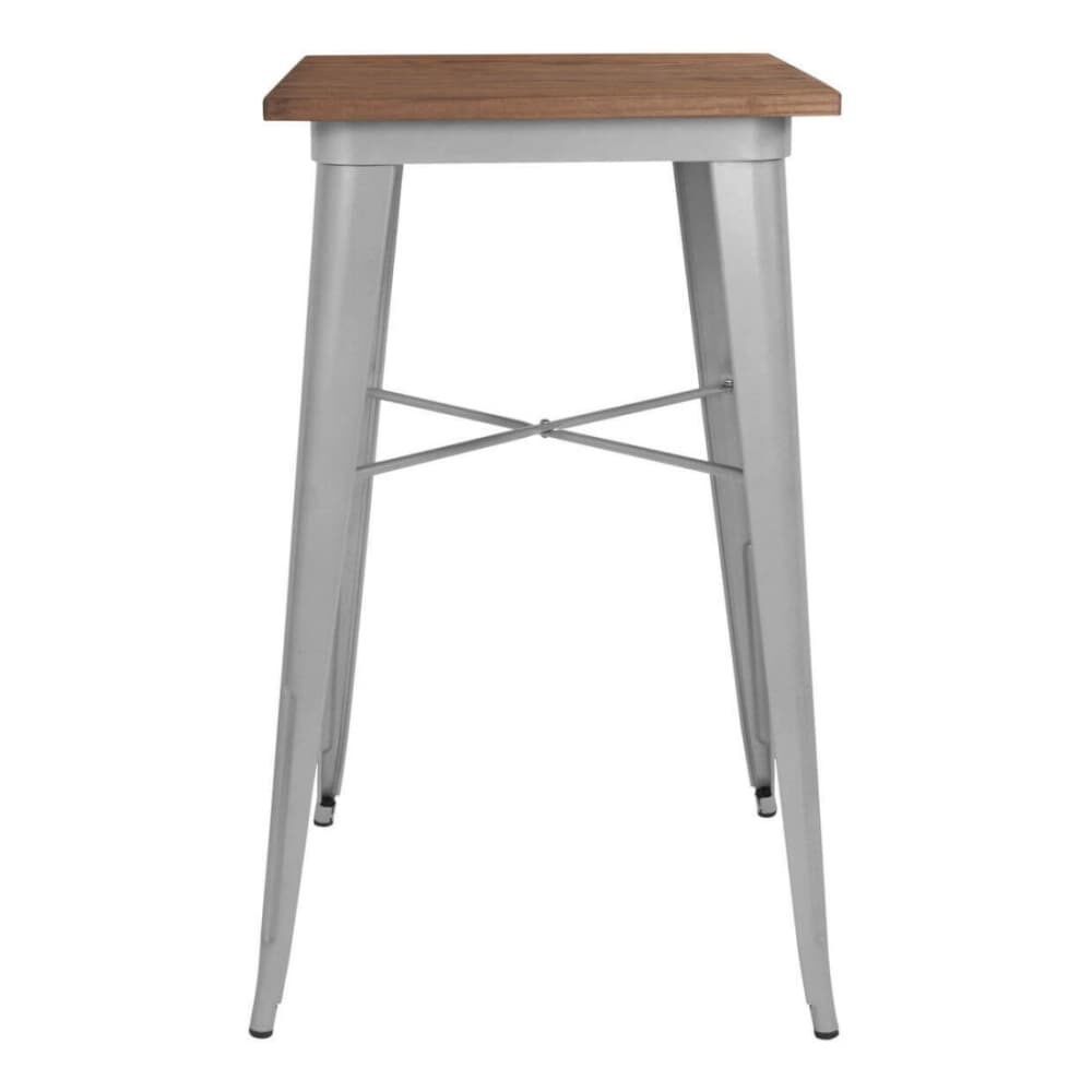 Industrial Silver Bar-Height Table with Dark Walnut Wood Top