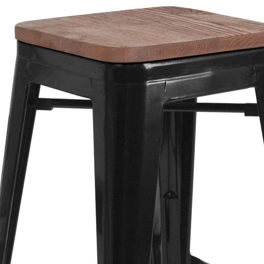 Bistro Style black metal Backless with walnut wood seat | Bar stool