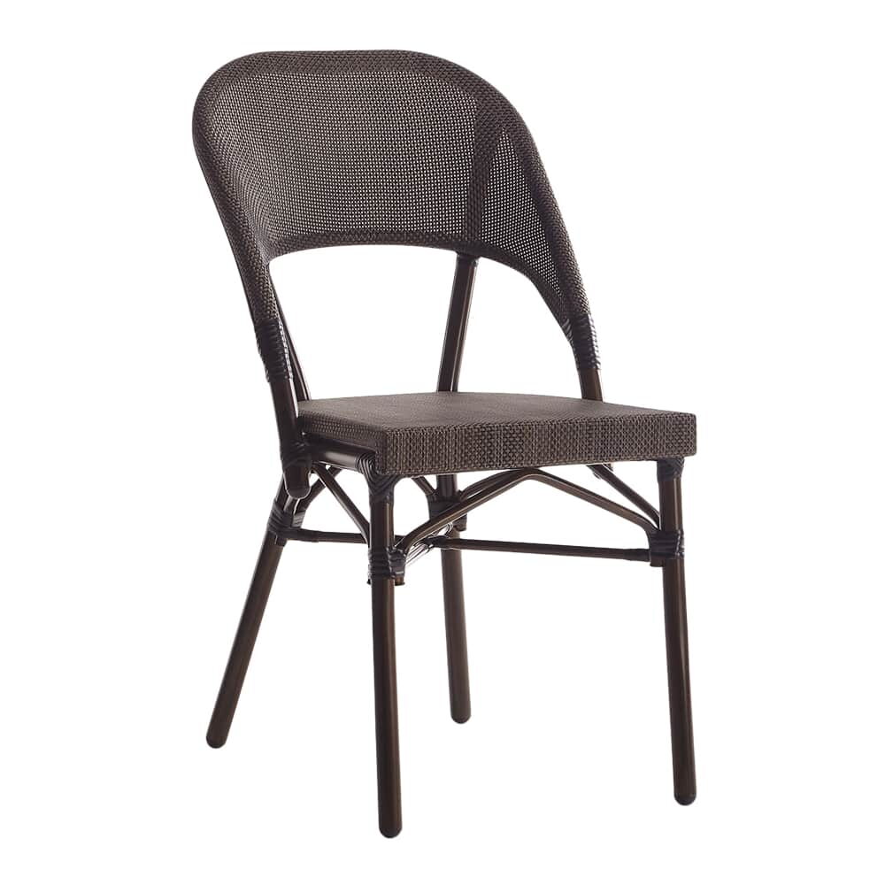 Metal Patio Chair in Walnut with Brown Rattan