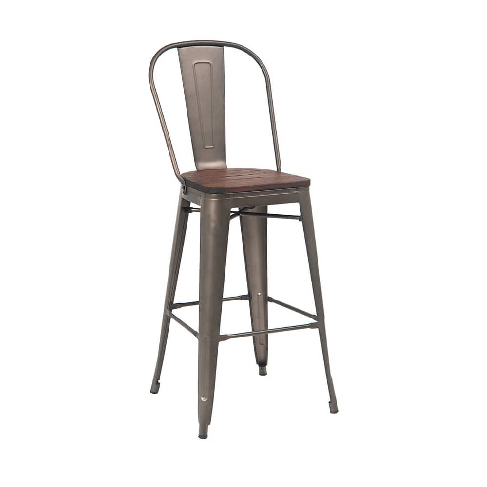 Dark gray Bistro Style metal with a walnut wood seat | Bar stool