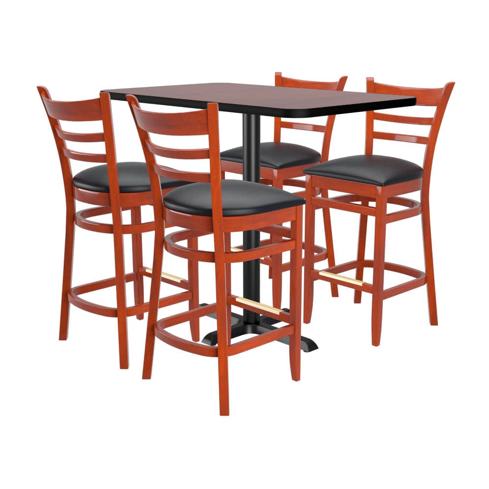 4 ladder-back wood bar stools with a Rectangle reversible table | Bar dining set