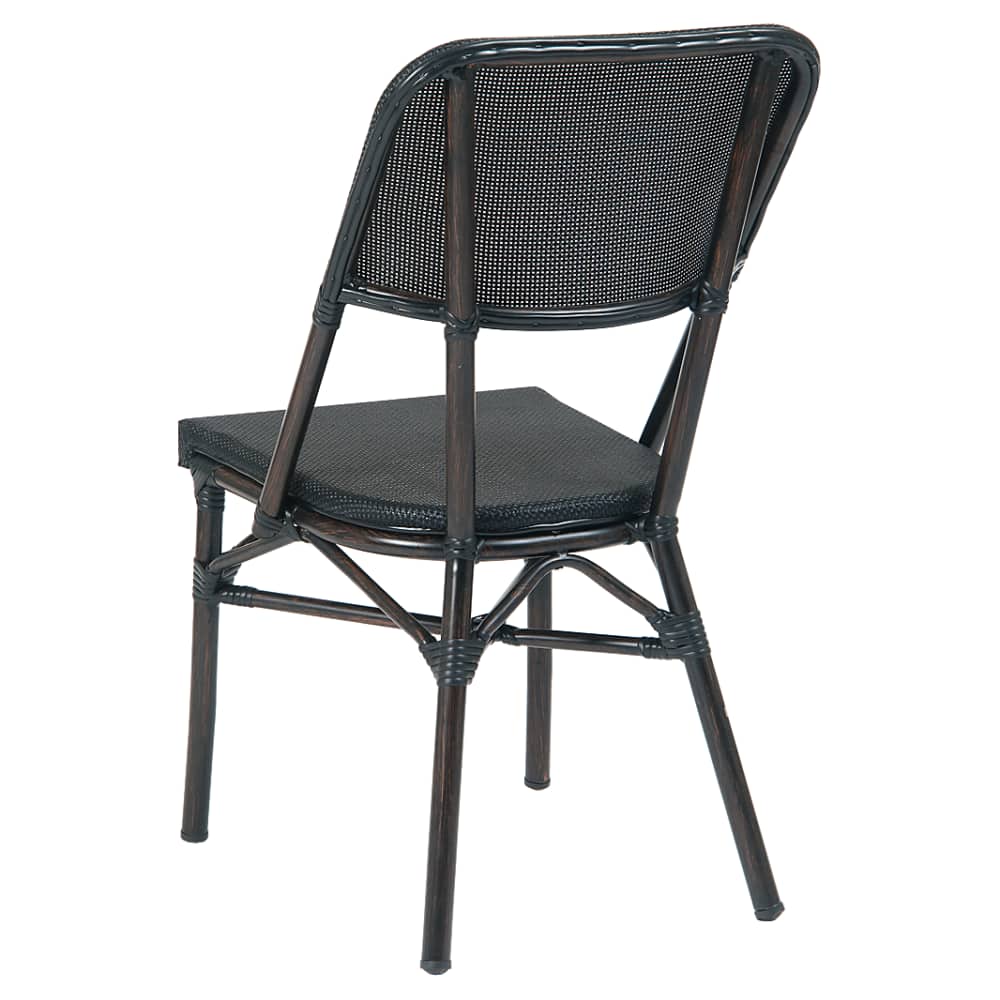 Aluminum patio with dark walnut frame and black rattan | Dining chair