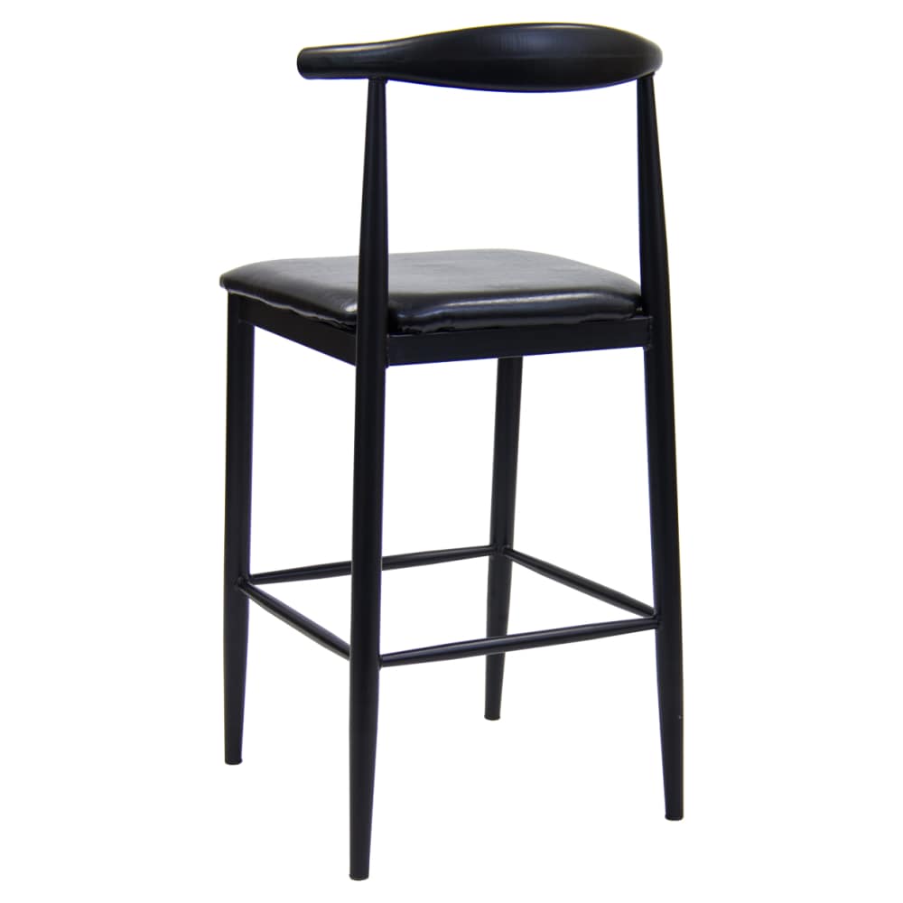 Curved back metal in black finish with black vinyl seat | Bar stool